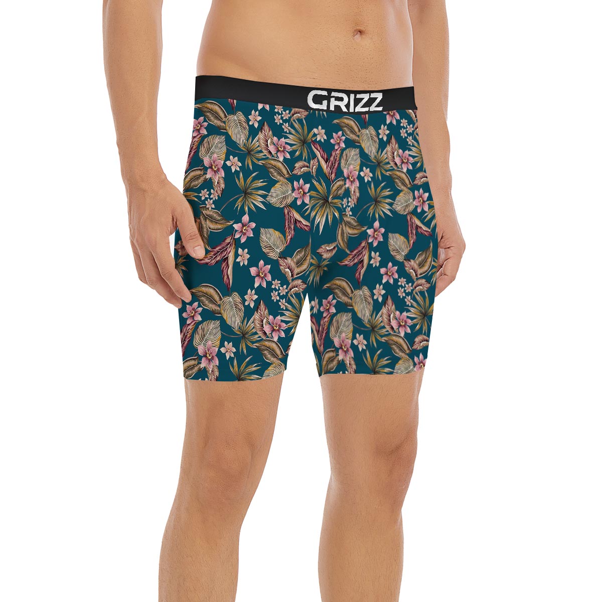 Tropical Teal Print Pattern Boxer Briefs-grizzshop