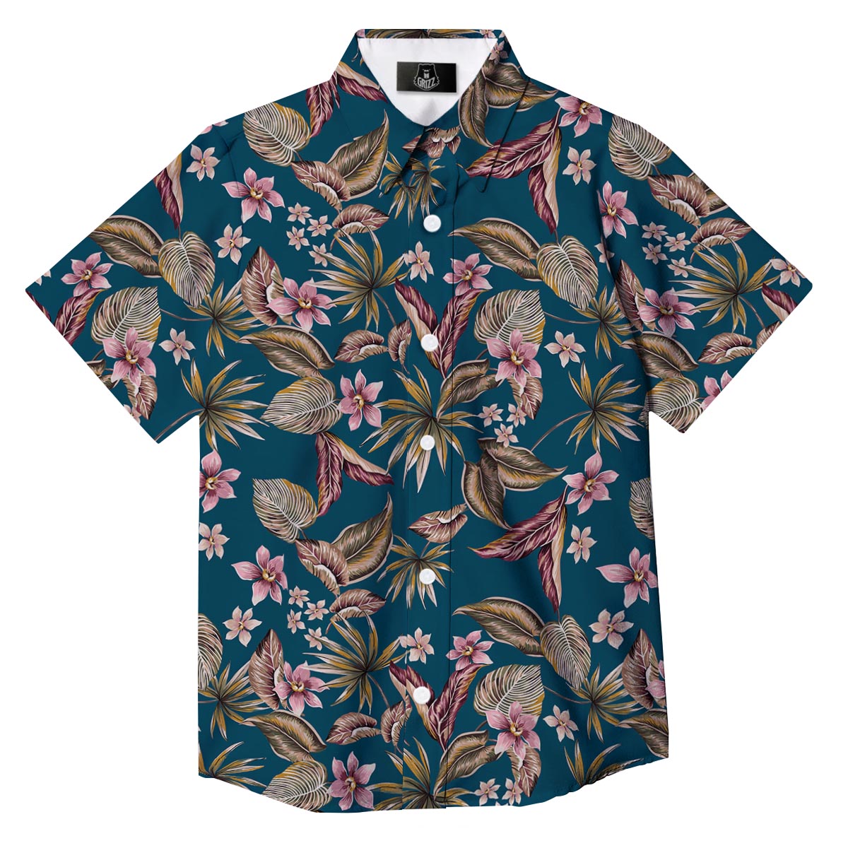 Tropical Teal Print Pattern Button Up Shirt-grizzshop