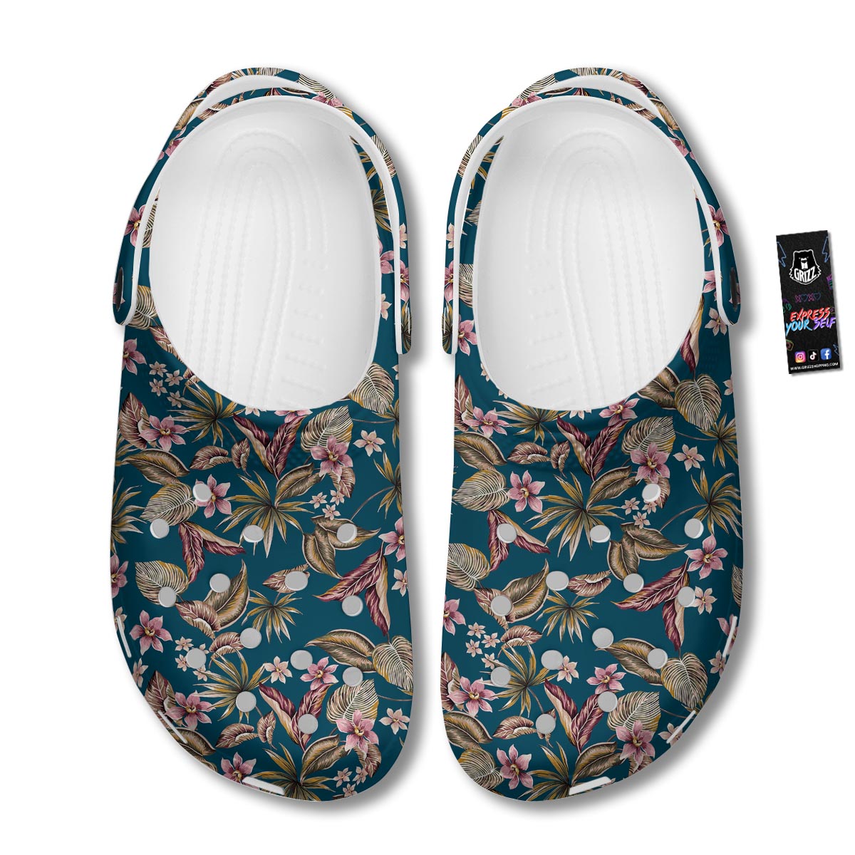 Tropical Teal Print Pattern Clog-grizzshop