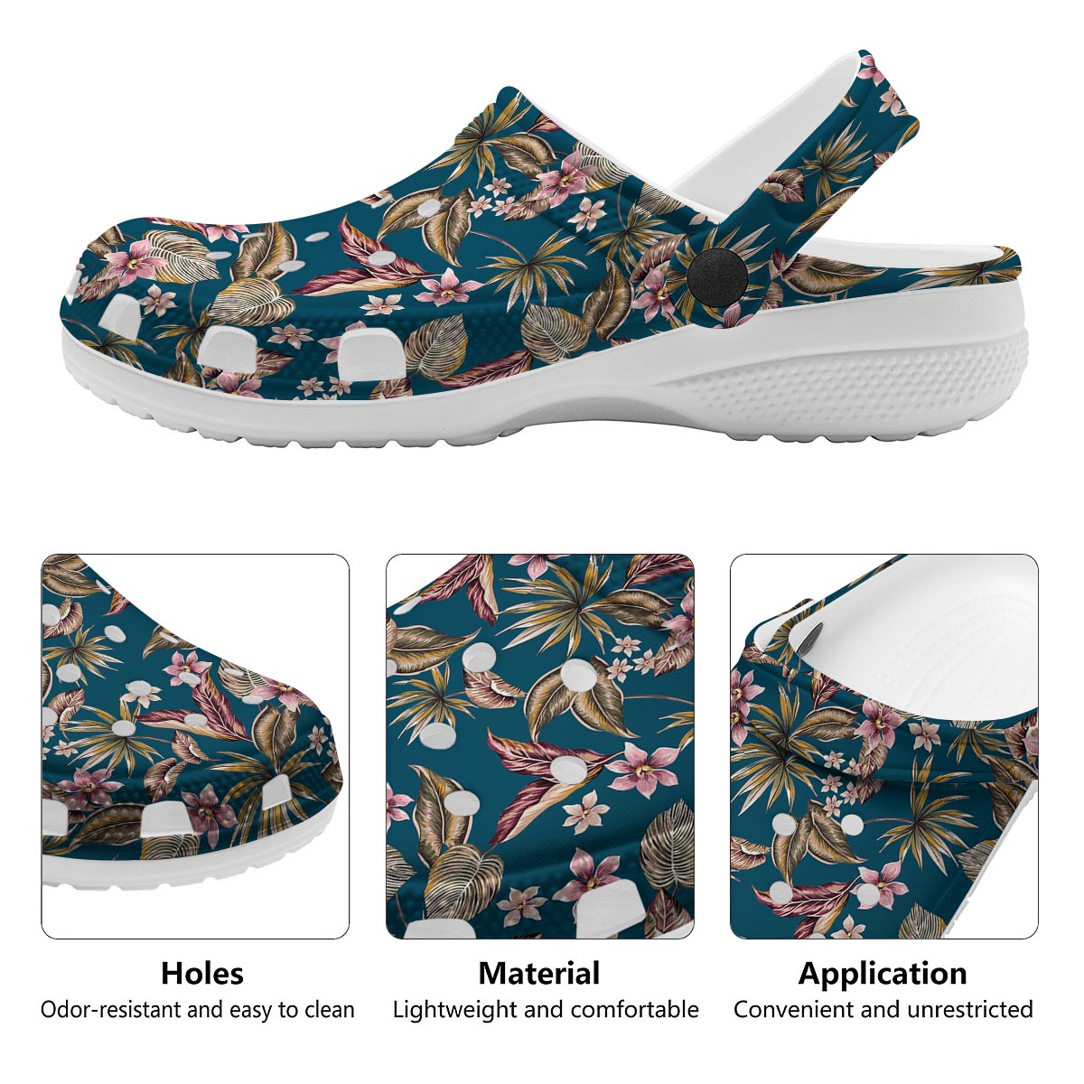Tropical Teal Print Pattern Clog-grizzshop