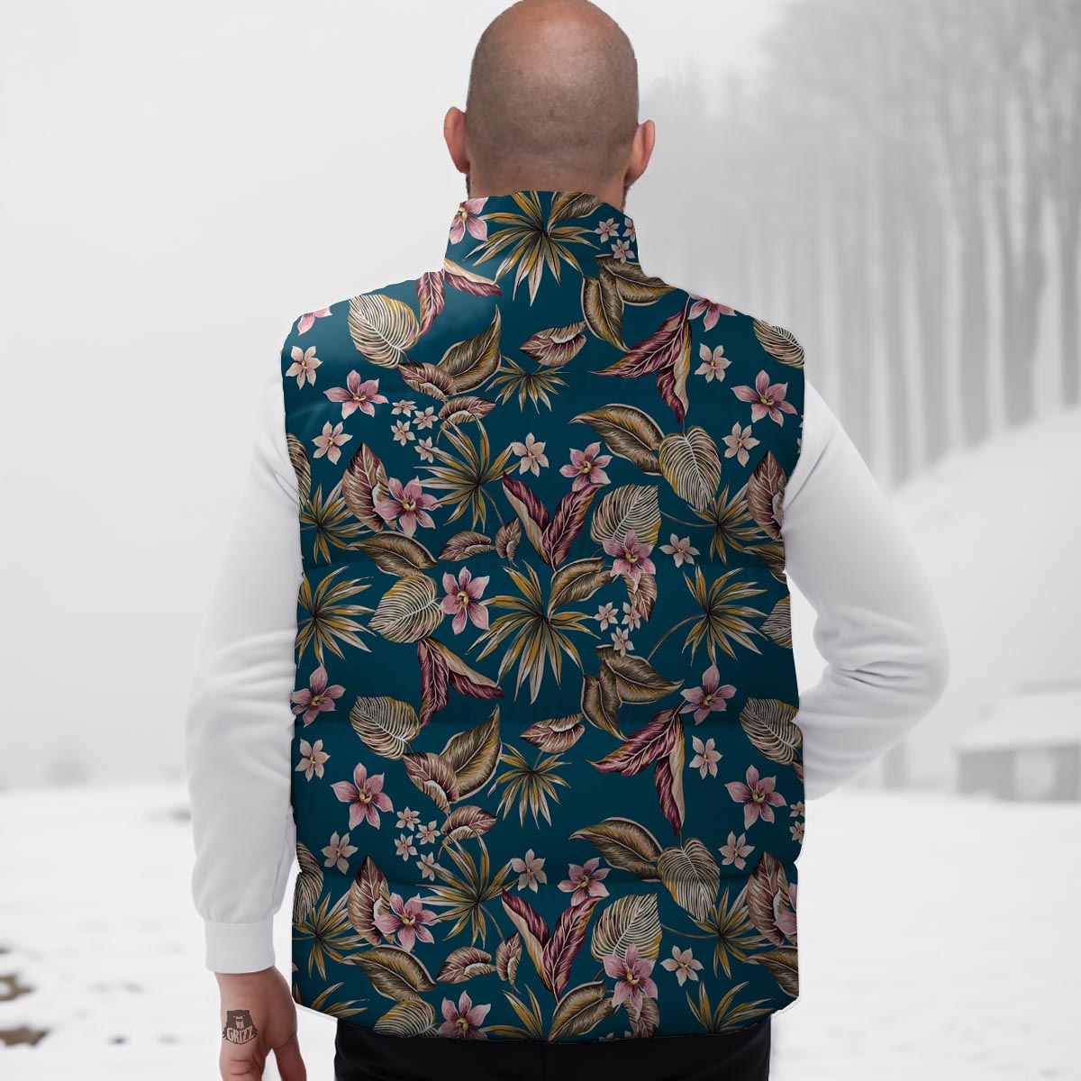 Tropical Teal Print Pattern Down Vest-grizzshop