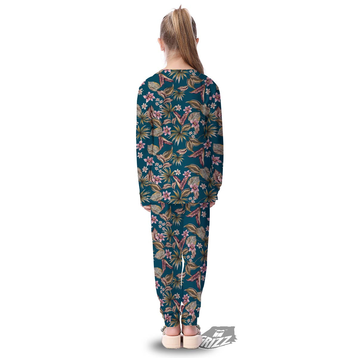 Tropical Teal Print Pattern Kid's Pajamas-grizzshop