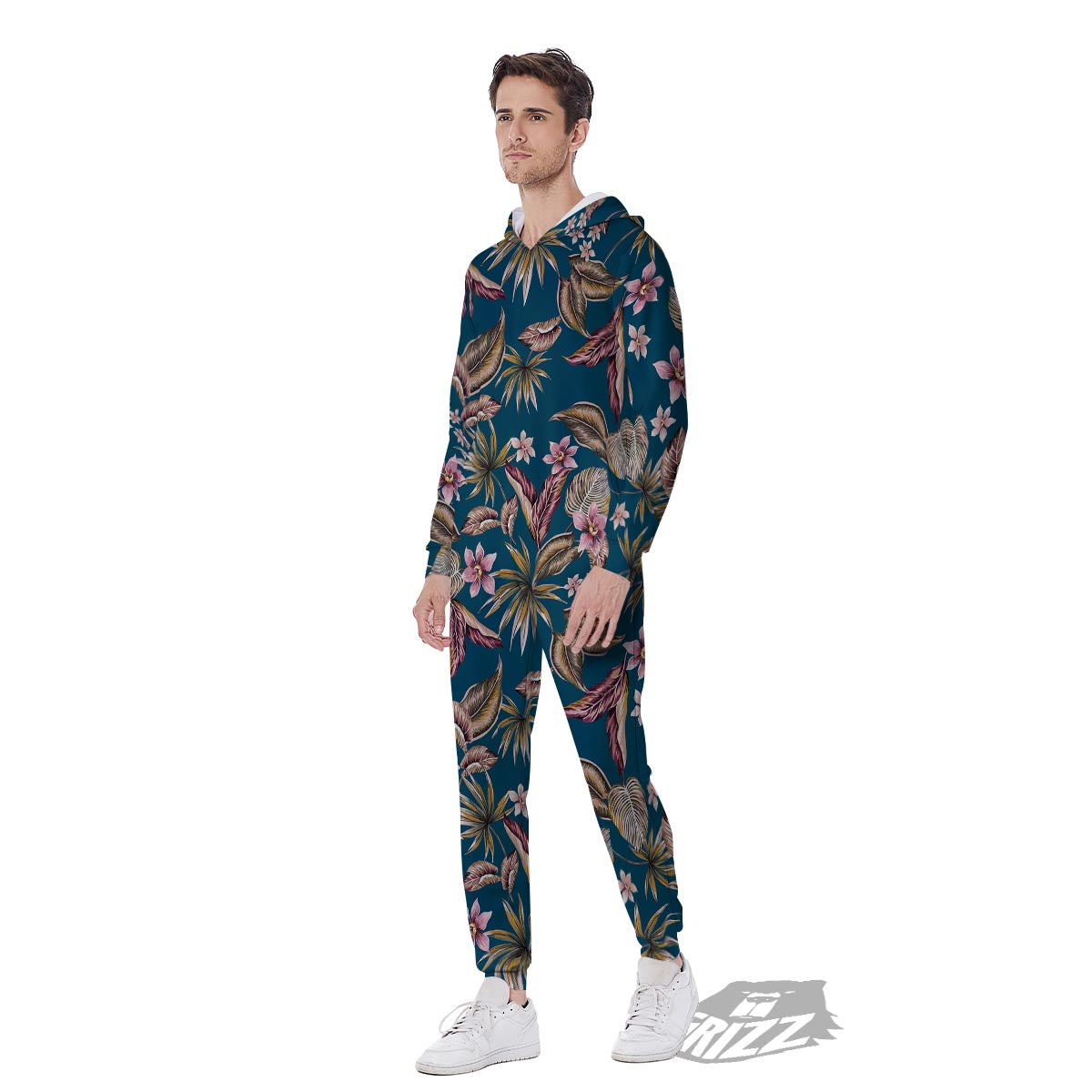 Tropical Teal Print Pattern Men's Jumpsuit-grizzshop