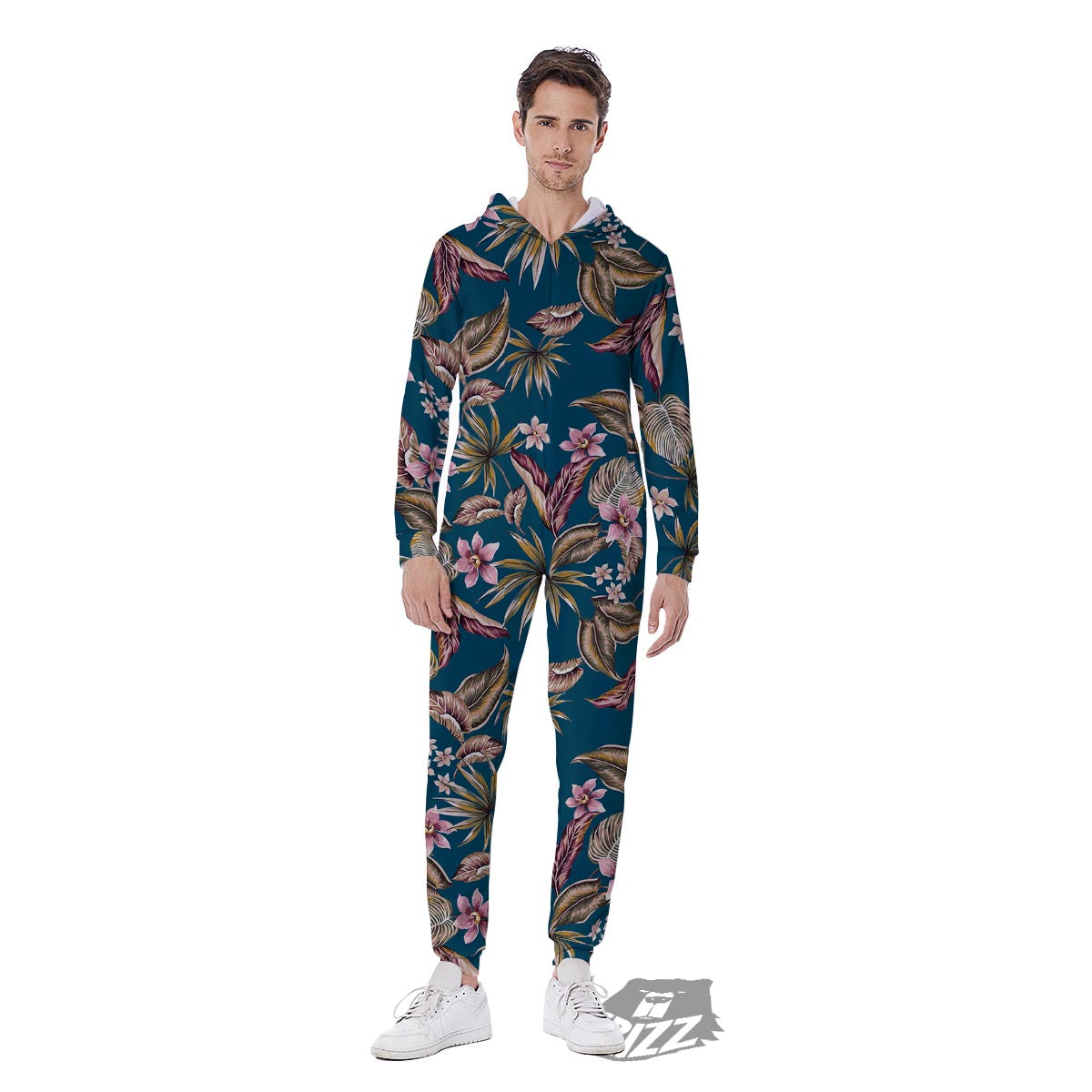 Tropical Teal Print Pattern Men's Jumpsuit-grizzshop