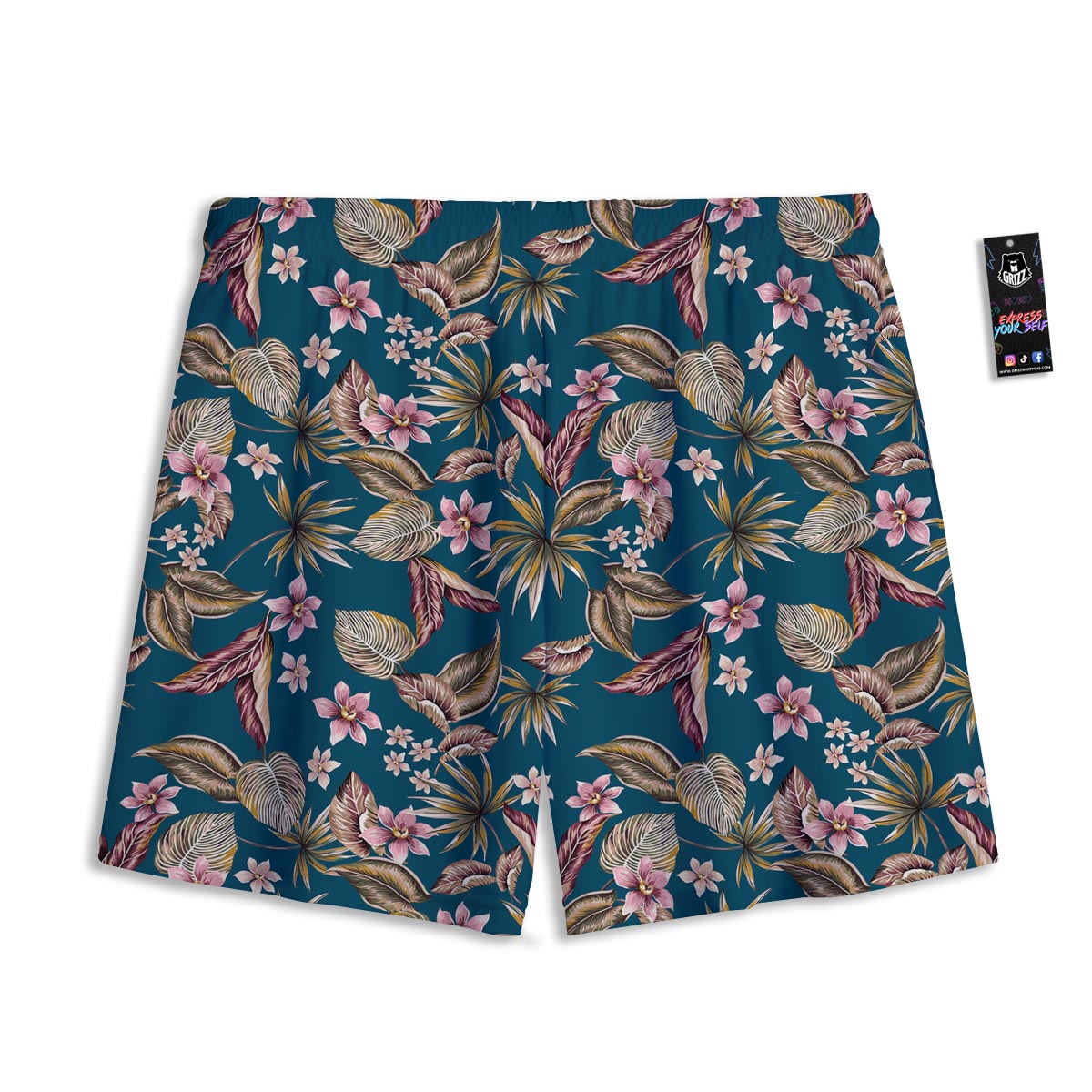 Tropical Teal Print Pattern Mesh Shorts-grizzshop