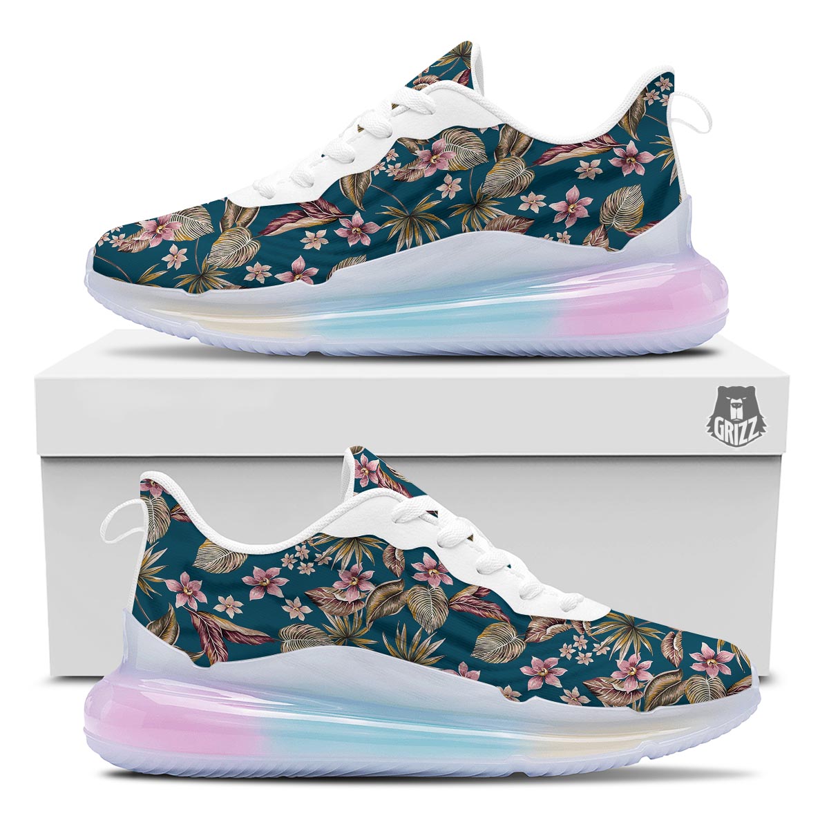 Tropical Teal Print Pattern Running Sneakers-grizzshop