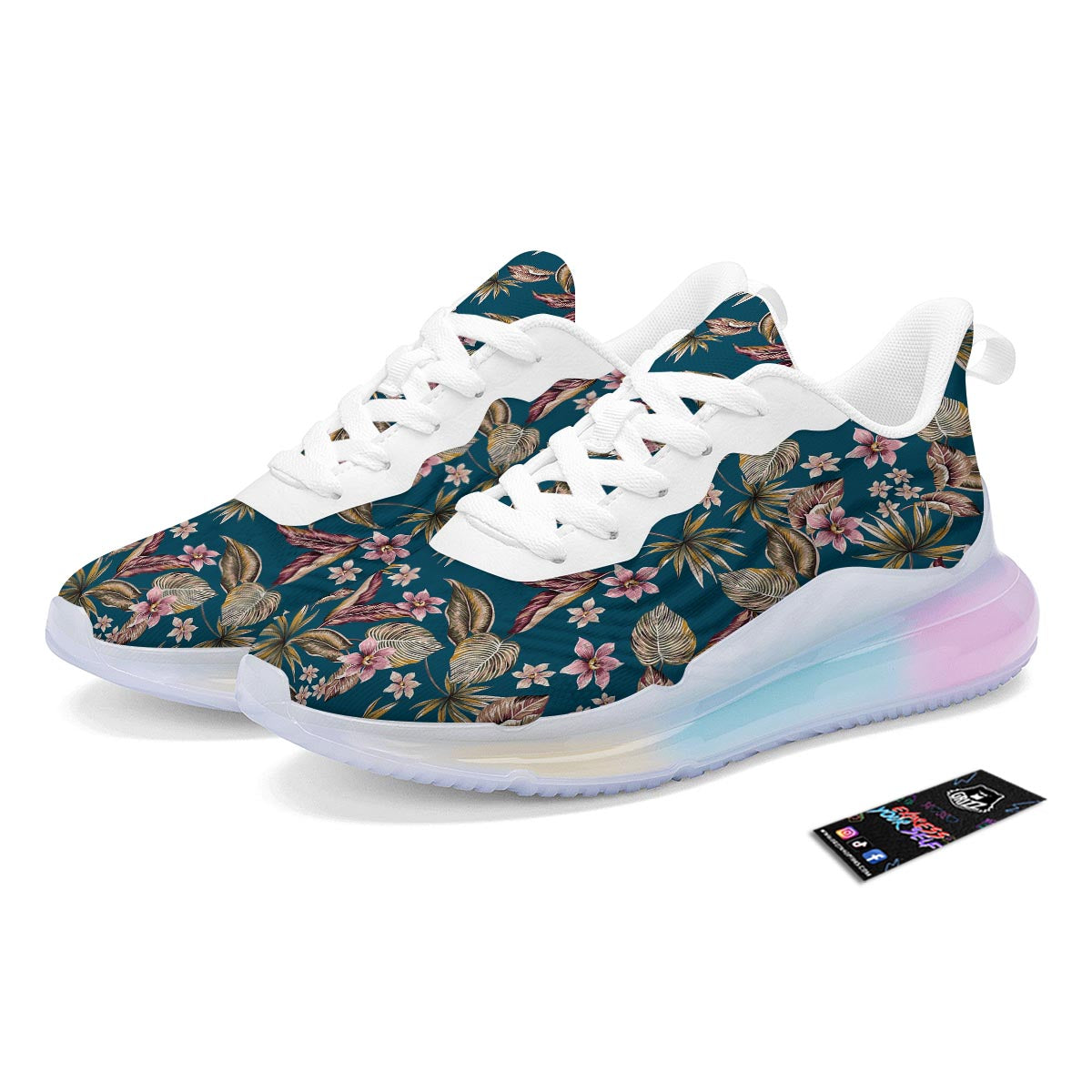 Tropical Teal Print Pattern Running Sneakers-grizzshop