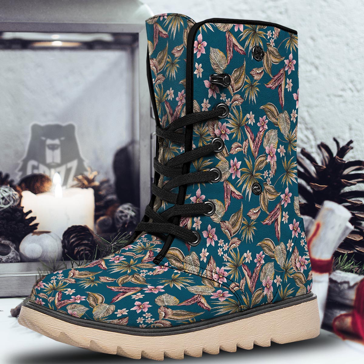 Tropical Teal Print Pattern Snow Boots-grizzshop