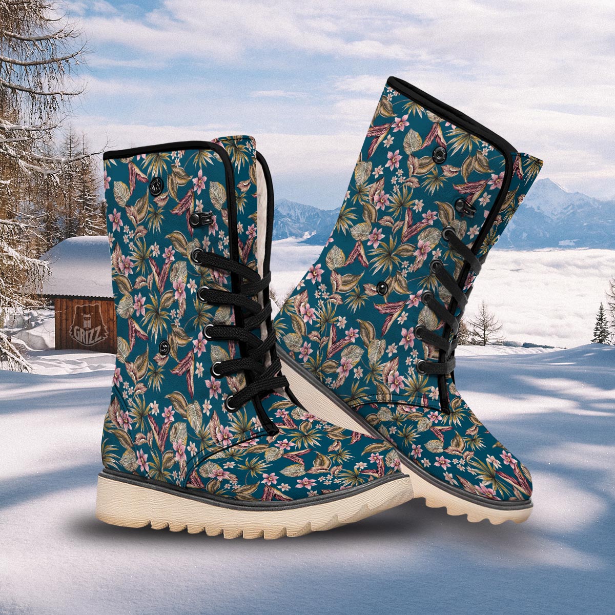 Tropical Teal Print Pattern Snow Boots-grizzshop