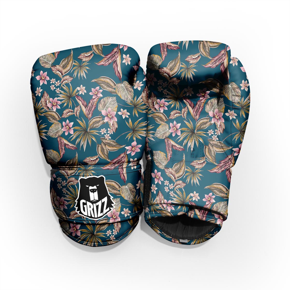 Tropical Teal Print Pattern Sparring Gloves-grizzshop