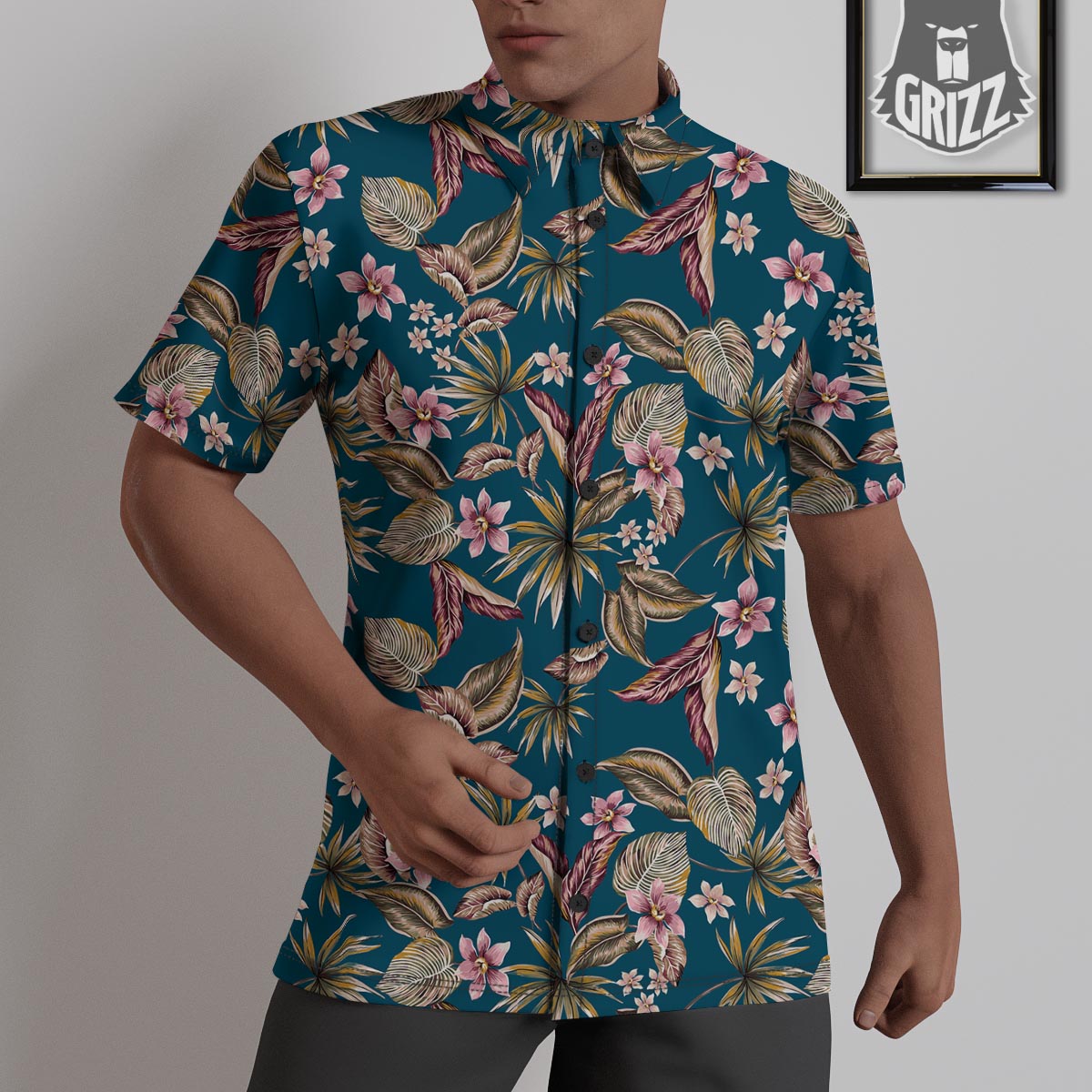 Tropical Teal Print Pattern Untucked Shirts-grizzshop