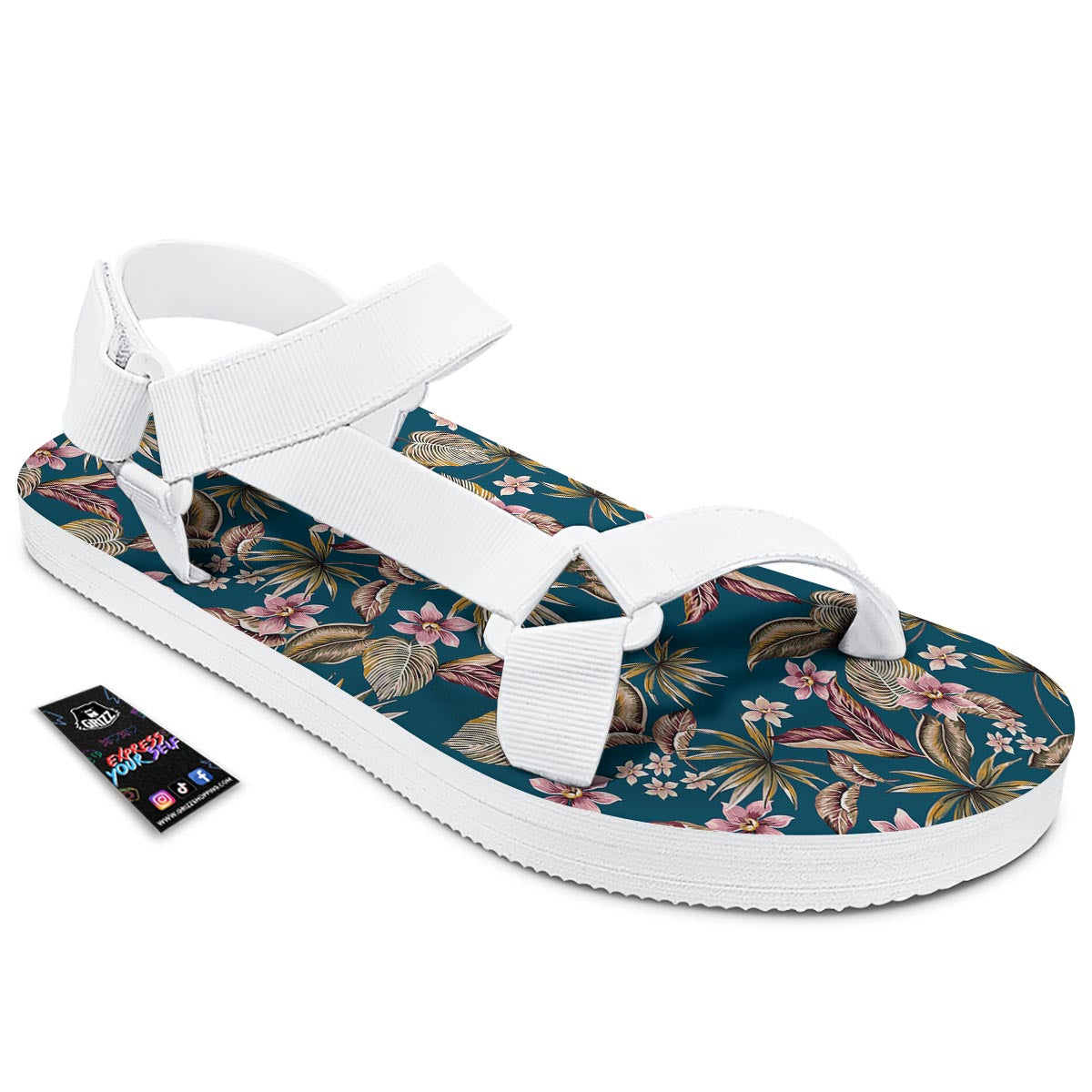 Tropical Teal Print Pattern White Open Toe Sandals-grizzshop