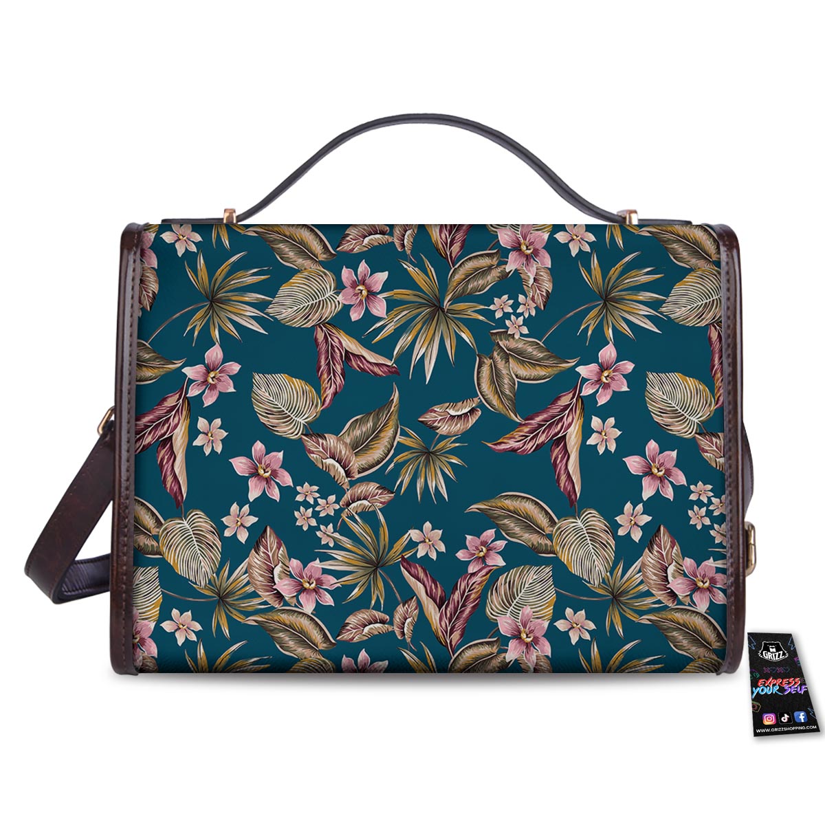 Tropical Teal Print Pattern Women's Satchel Bag-grizzshop