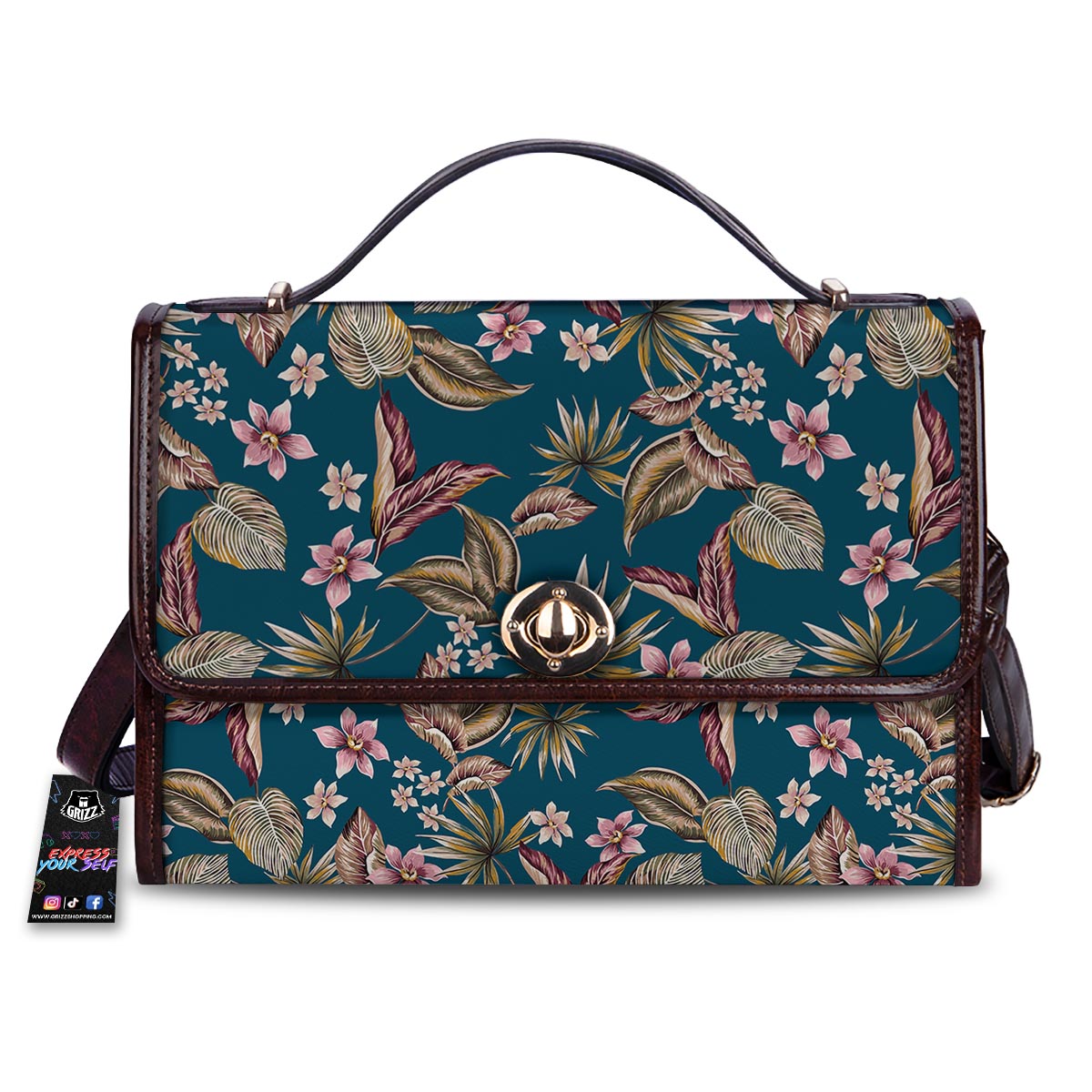 Tropical Teal Print Pattern Women's Satchel Bag-grizzshop