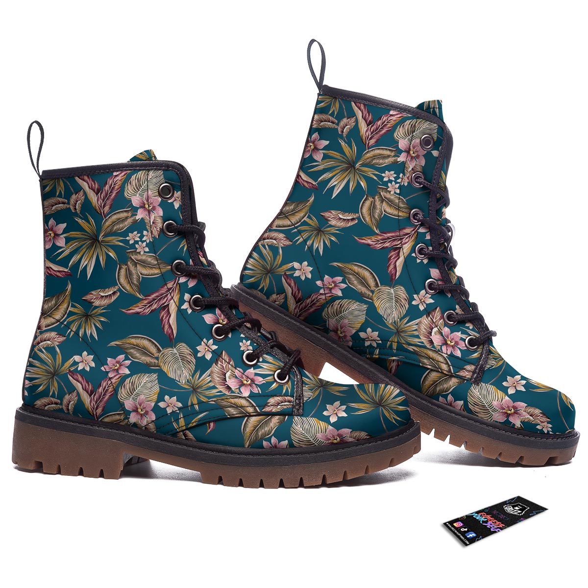 Tropical Teal Print Pattern Work Boots-grizzshop