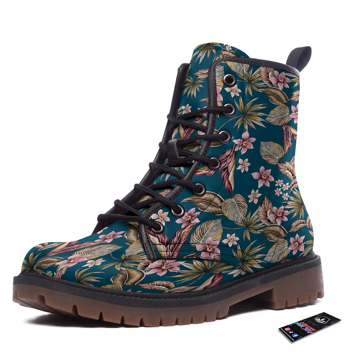 Tropical Teal Print Pattern Work Boots-grizzshop