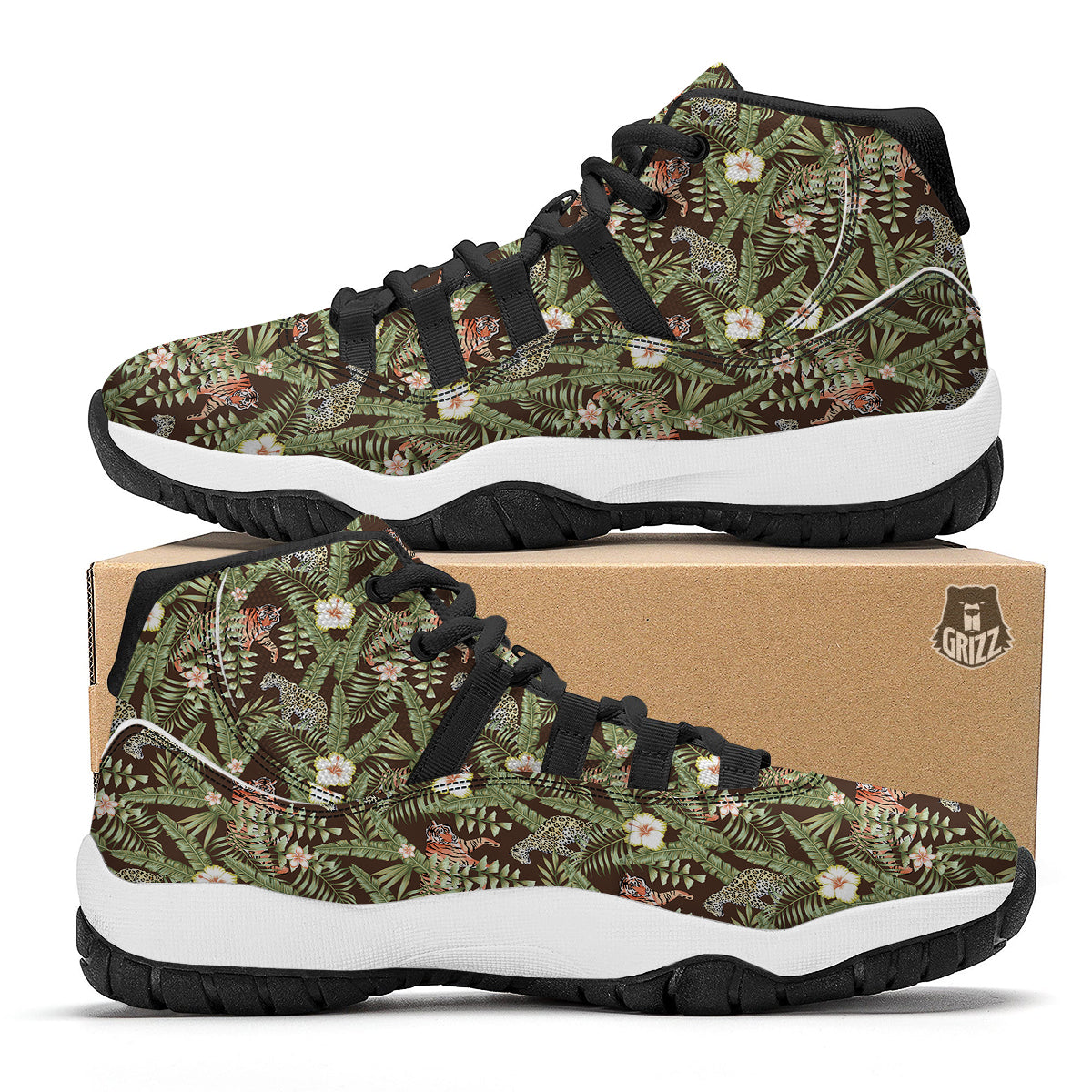 Tropical Tiger Leopard Black Bball Shoes-grizzshop