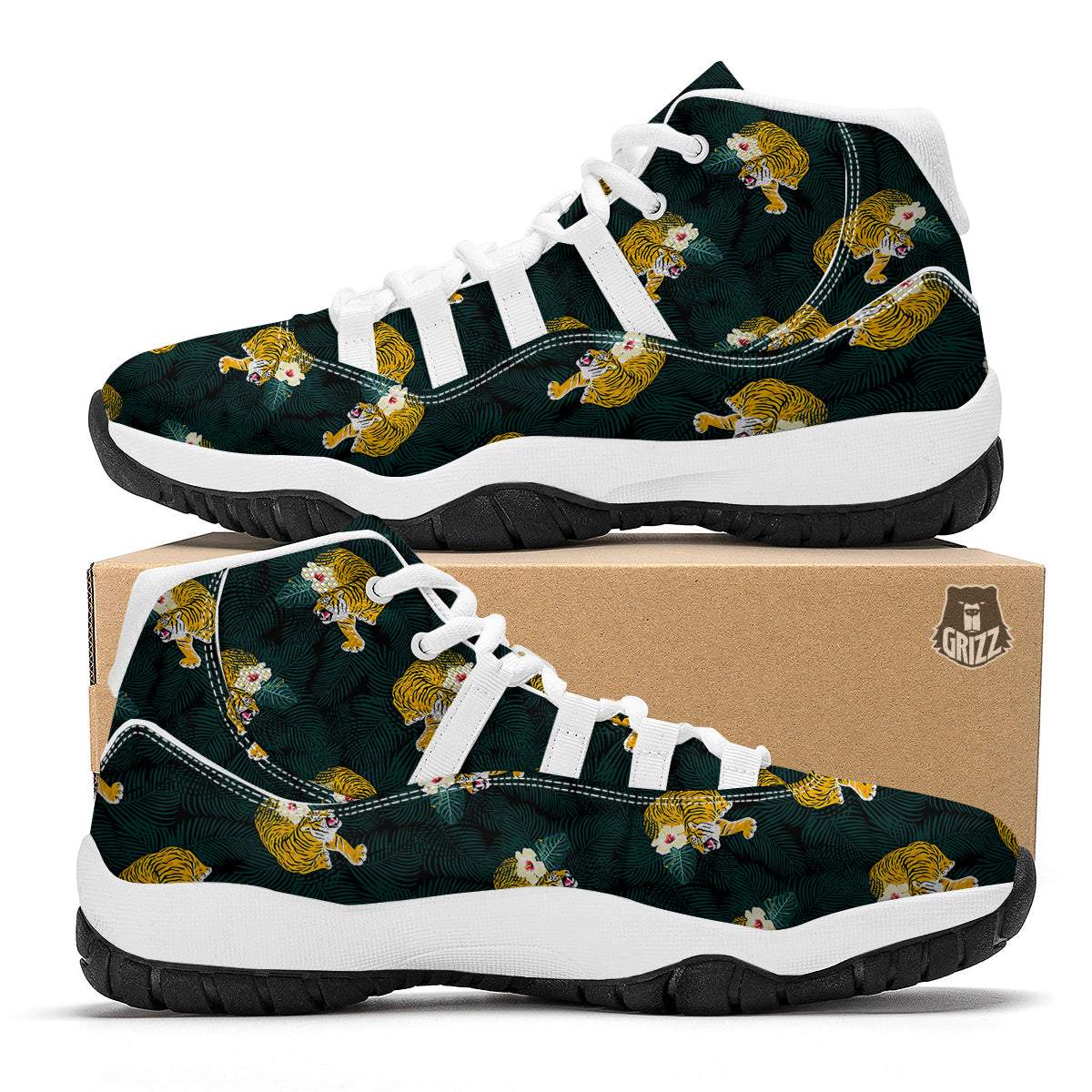 Tropical Tiger White Bball Shoes-grizzshop