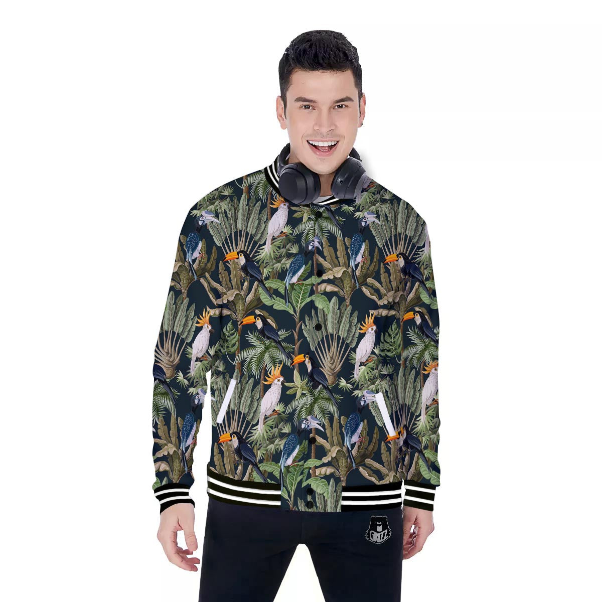 Tropical Toucan Parrot Print Pattern Baseball Jacket-grizzshop