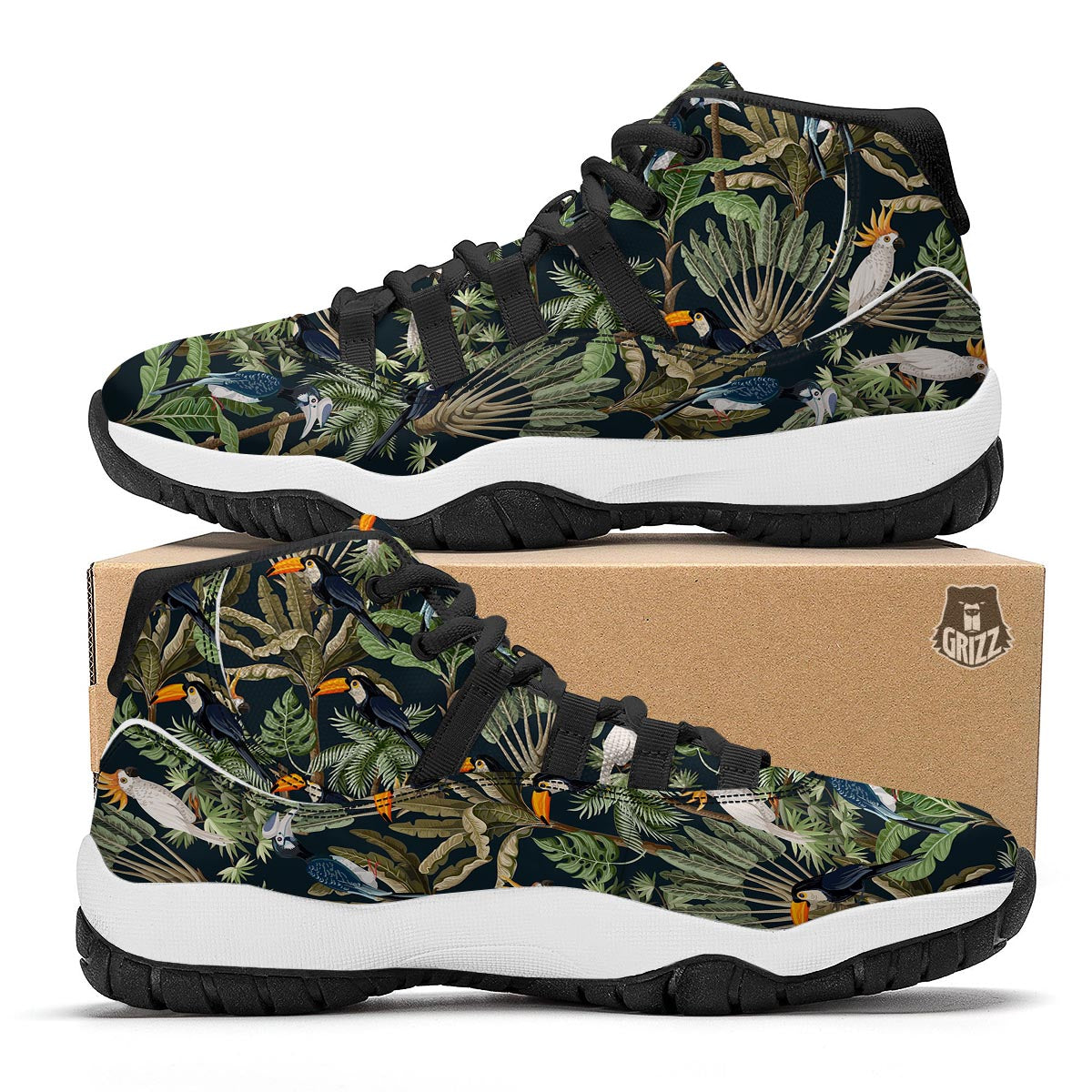 Tropical Toucan Parrot Print Pattern Black Bball Shoes-grizzshop