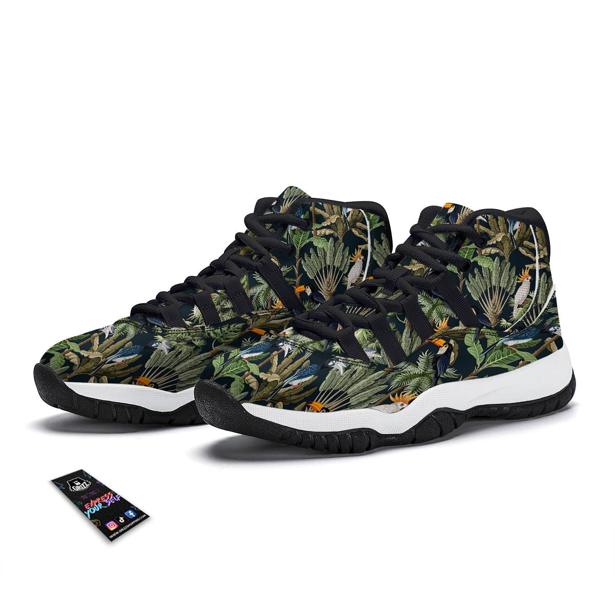 Tropical Toucan Parrot Print Pattern Black Bball Shoes-grizzshop