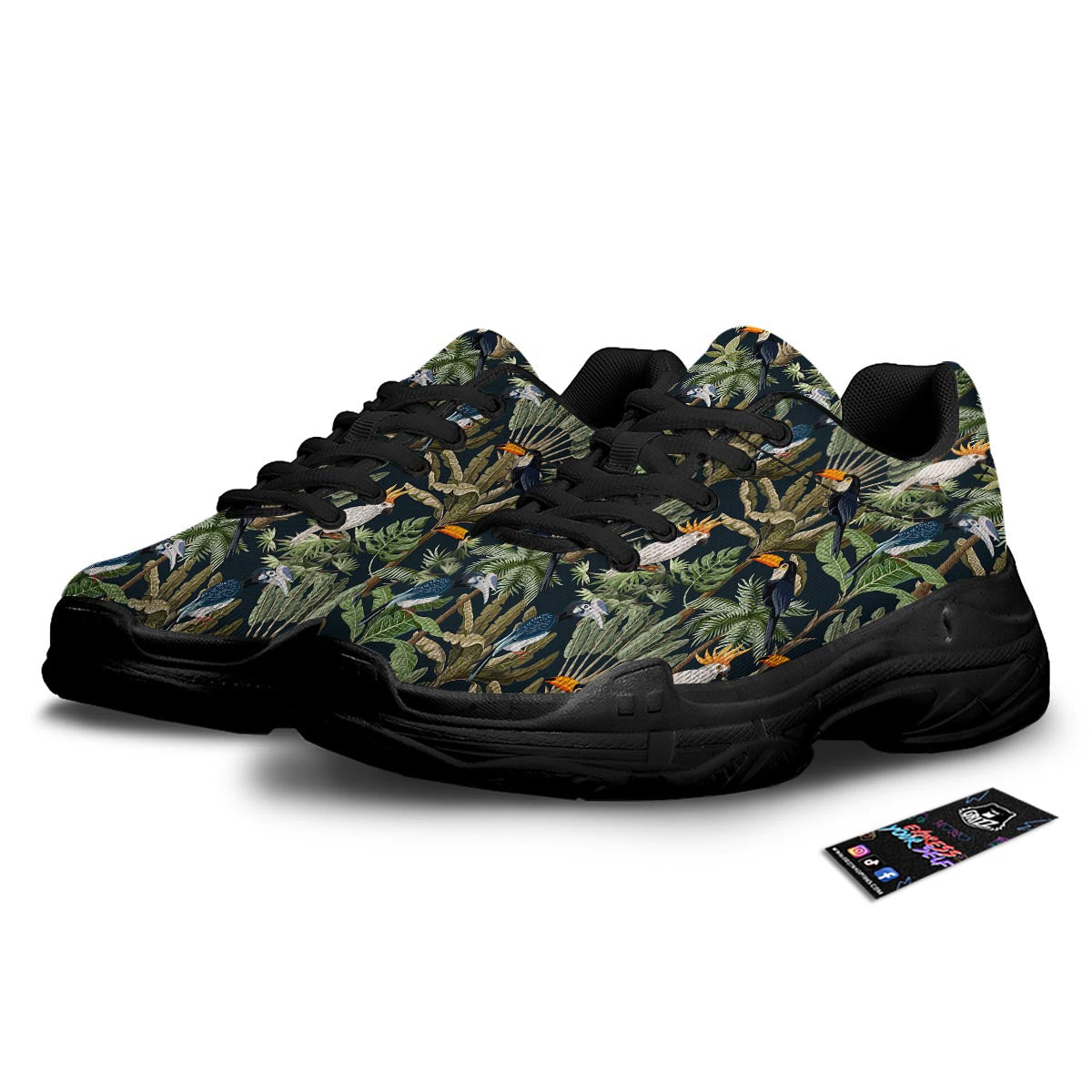 Tropical Toucan Parrot Print Pattern Black Chunky Shoes-grizzshop