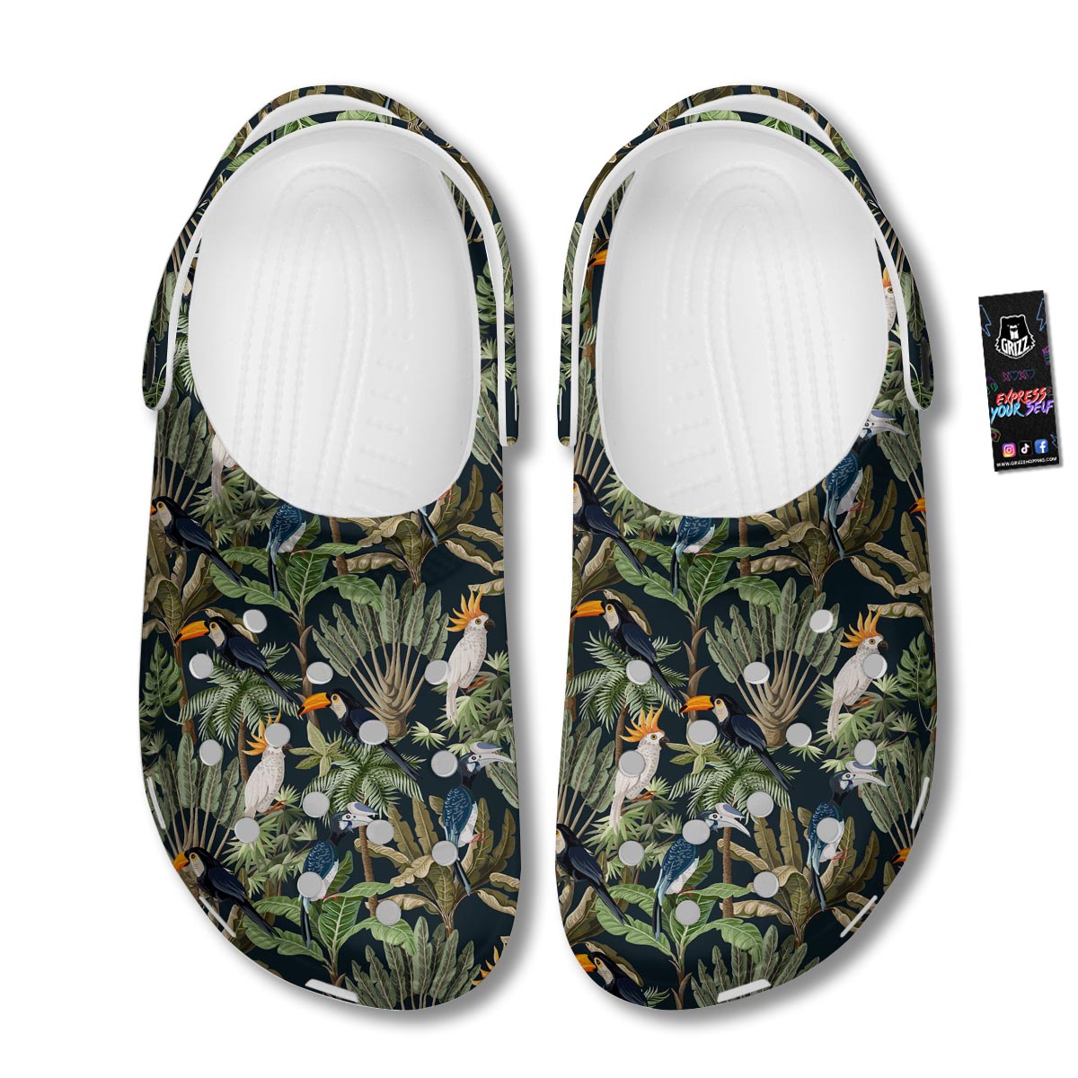 Tropical Toucan Parrot Print Pattern Clog-grizzshop