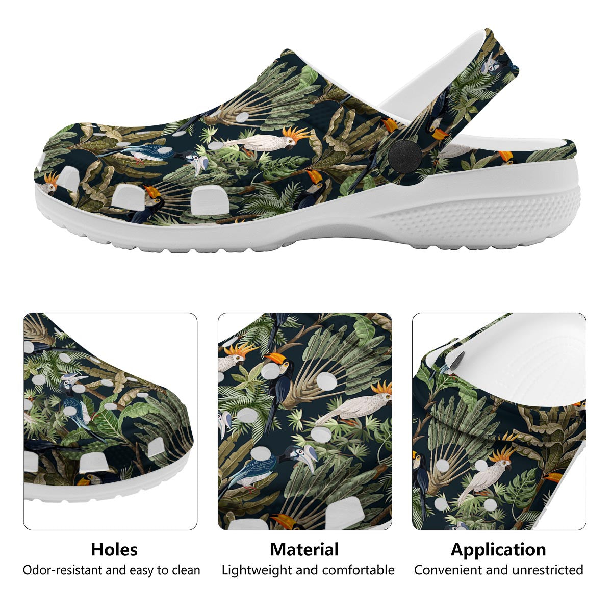 Tropical Toucan Parrot Print Pattern Clog-grizzshop