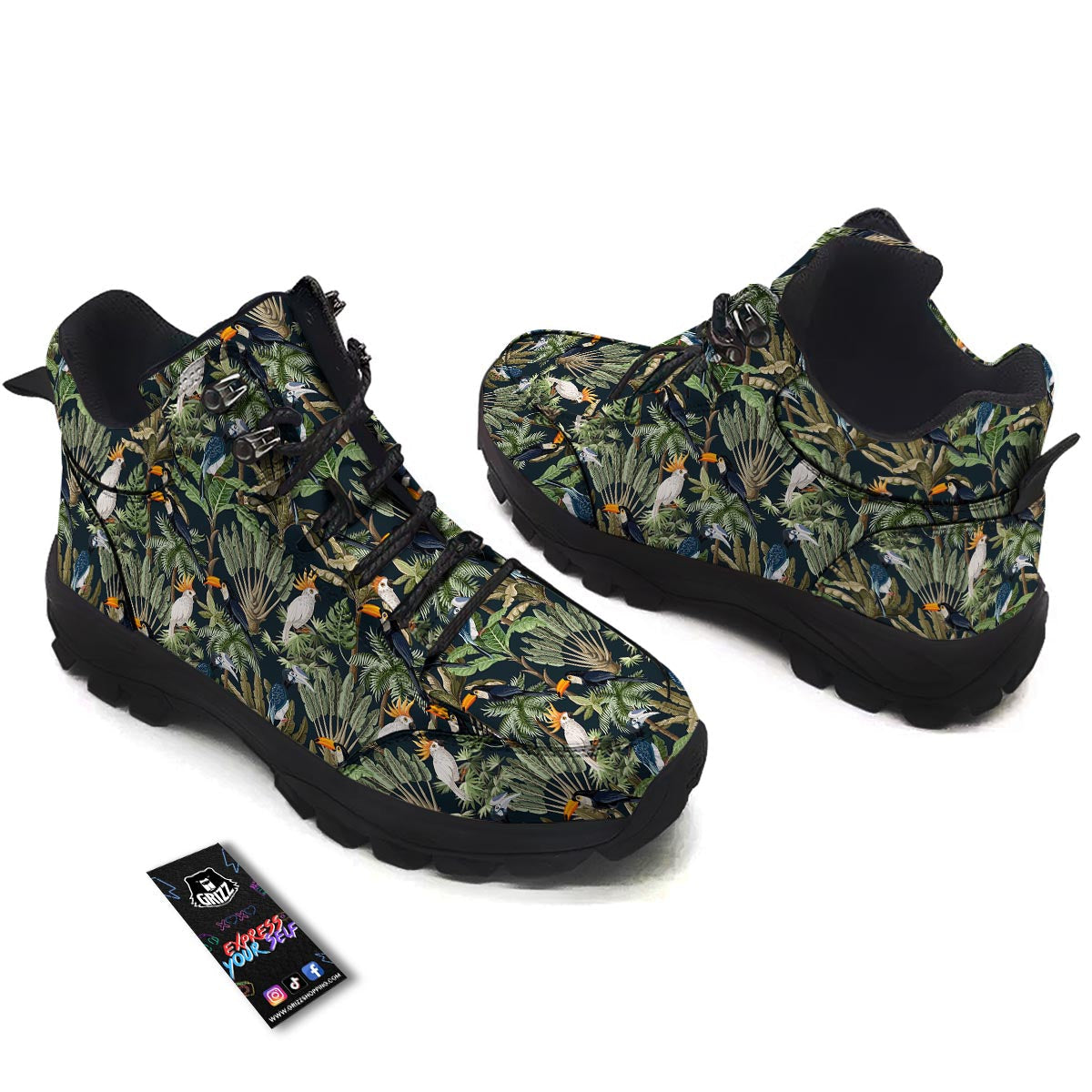 Tropical Toucan Parrot Print Pattern Hiking Shoes-grizzshop