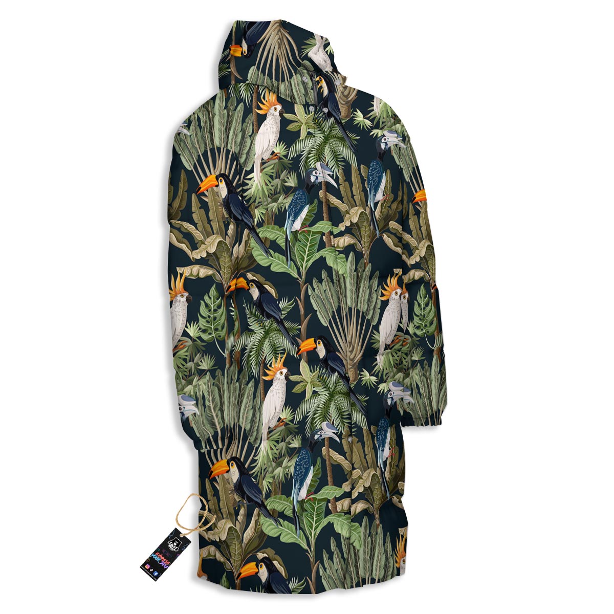 Tropical Toucan Parrot Print Pattern Long Down Jacket-grizzshop