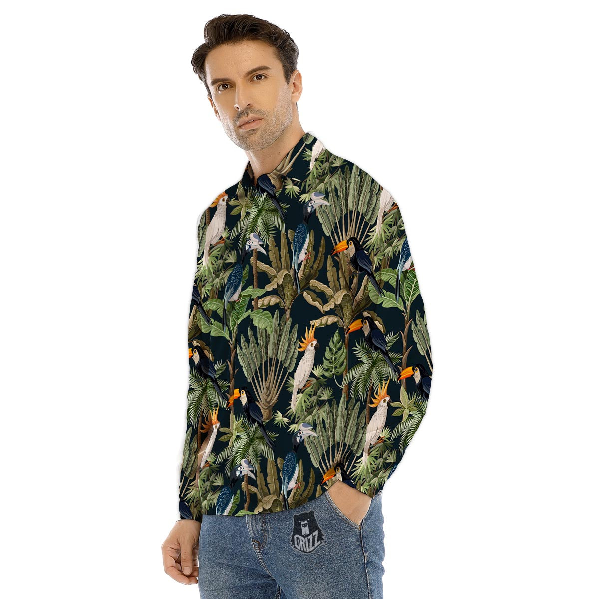Tropical Toucan Parrot Print Pattern Men's Dress Shirts-grizzshop