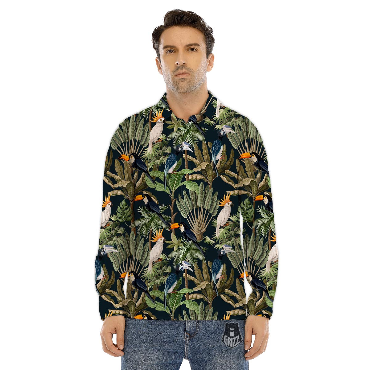 Tropical Toucan Parrot Print Pattern Men's Dress Shirts-grizzshop