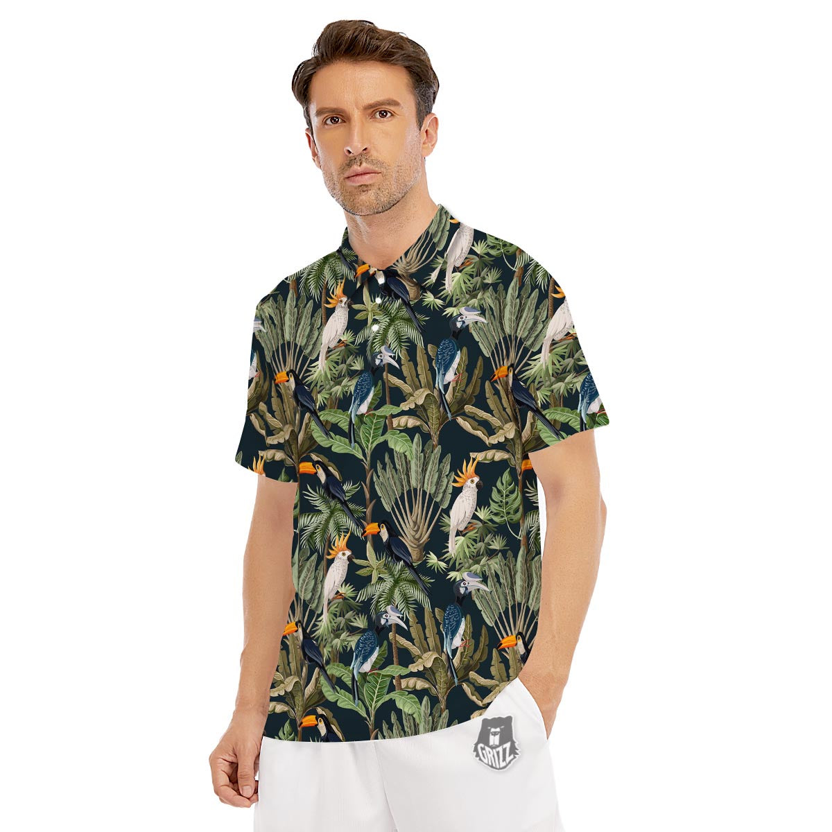 Tropical Toucan Parrot Print Pattern Men's Golf Shirts-grizzshop