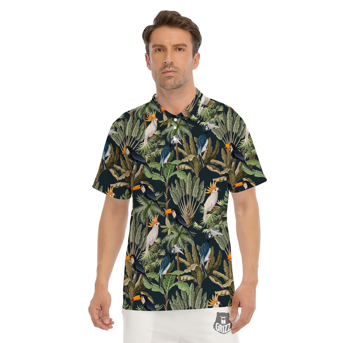 Tropical Toucan Parrot Print Pattern Men's Golf Shirts-grizzshop