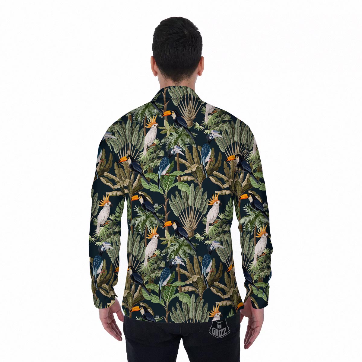 Tropical Toucan Parrot Print Pattern Men's Long Sleeve Shirts-grizzshop