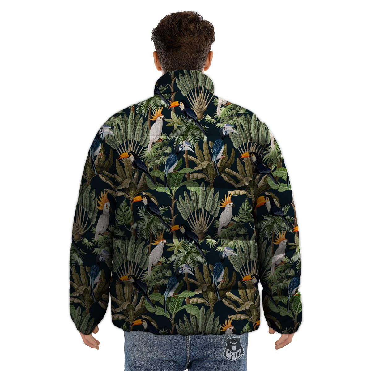 Tropical Toucan Parrot Print Pattern Puffer Jacket-grizzshop