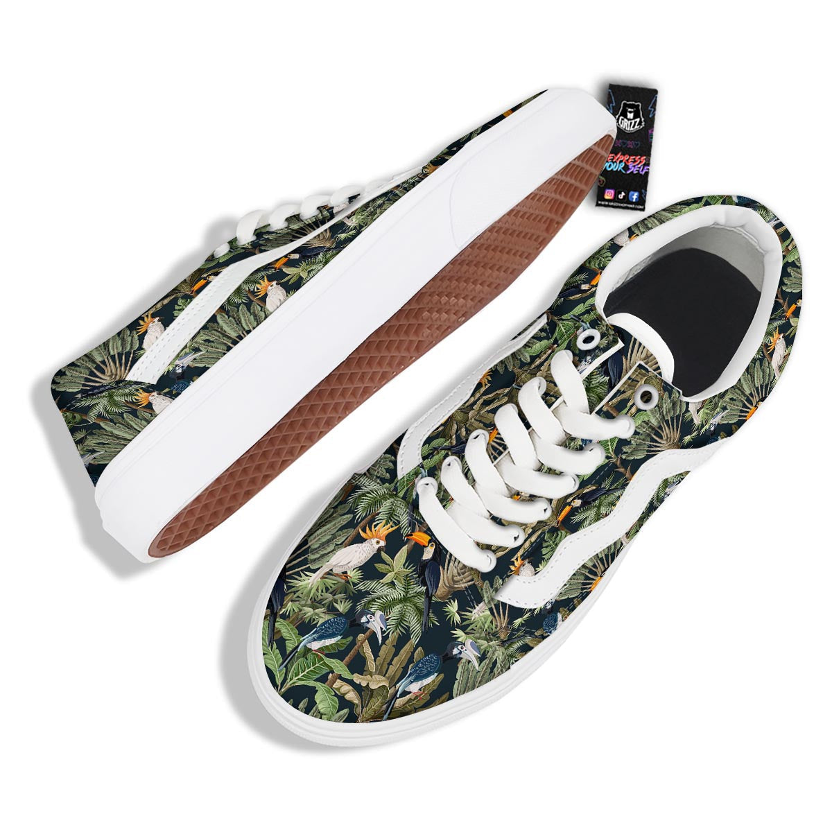 Tropical Toucan Parrot Print Pattern Skate Shoes-grizzshop