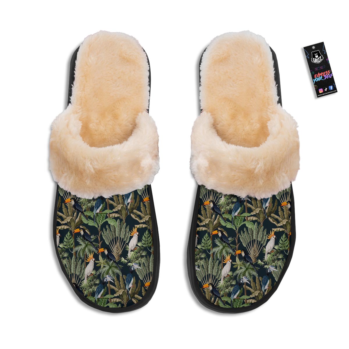 Tropical Toucan Parrot Print Pattern Slippers-grizzshop
