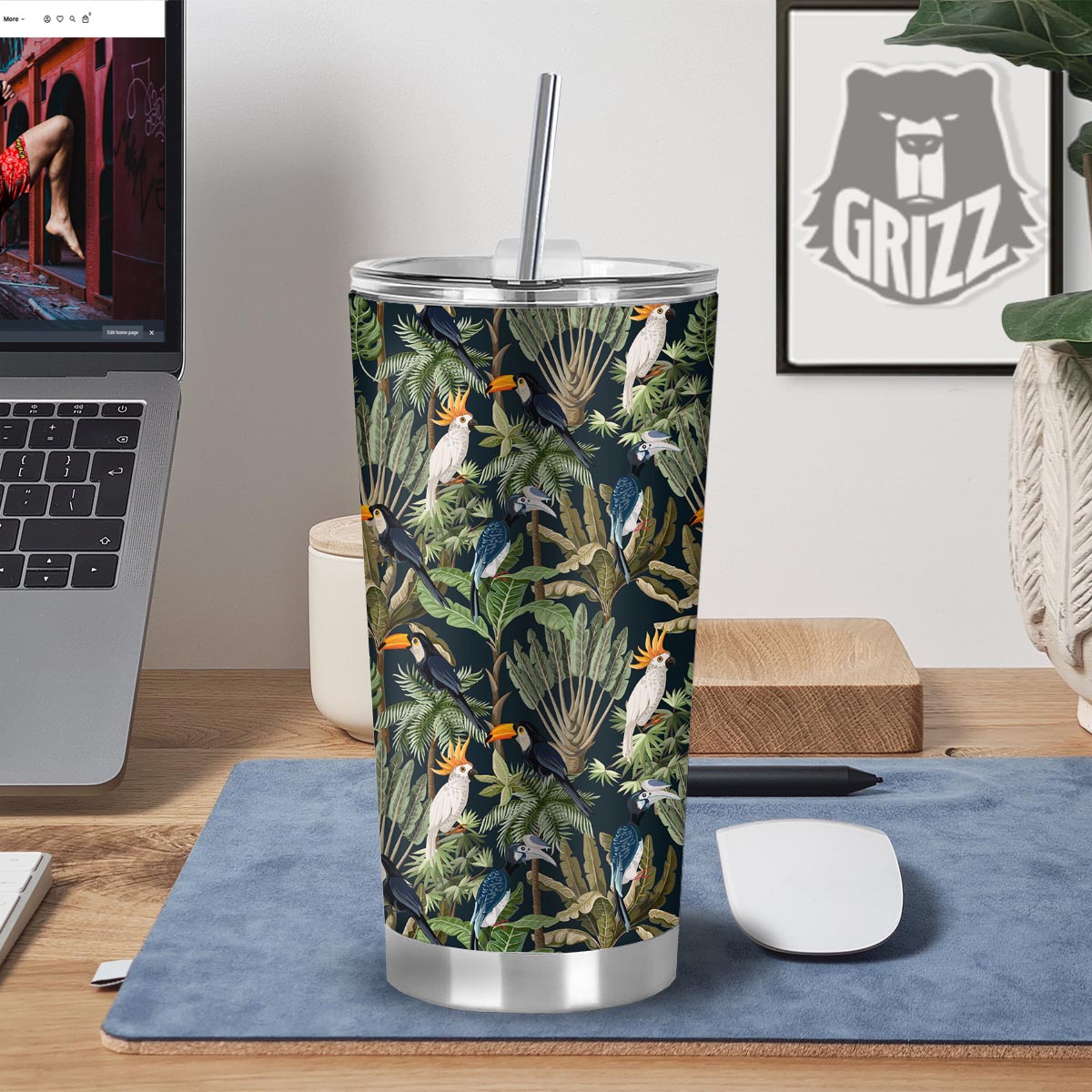 Tropical Toucan Parrot Print Pattern Tumbler-grizzshop