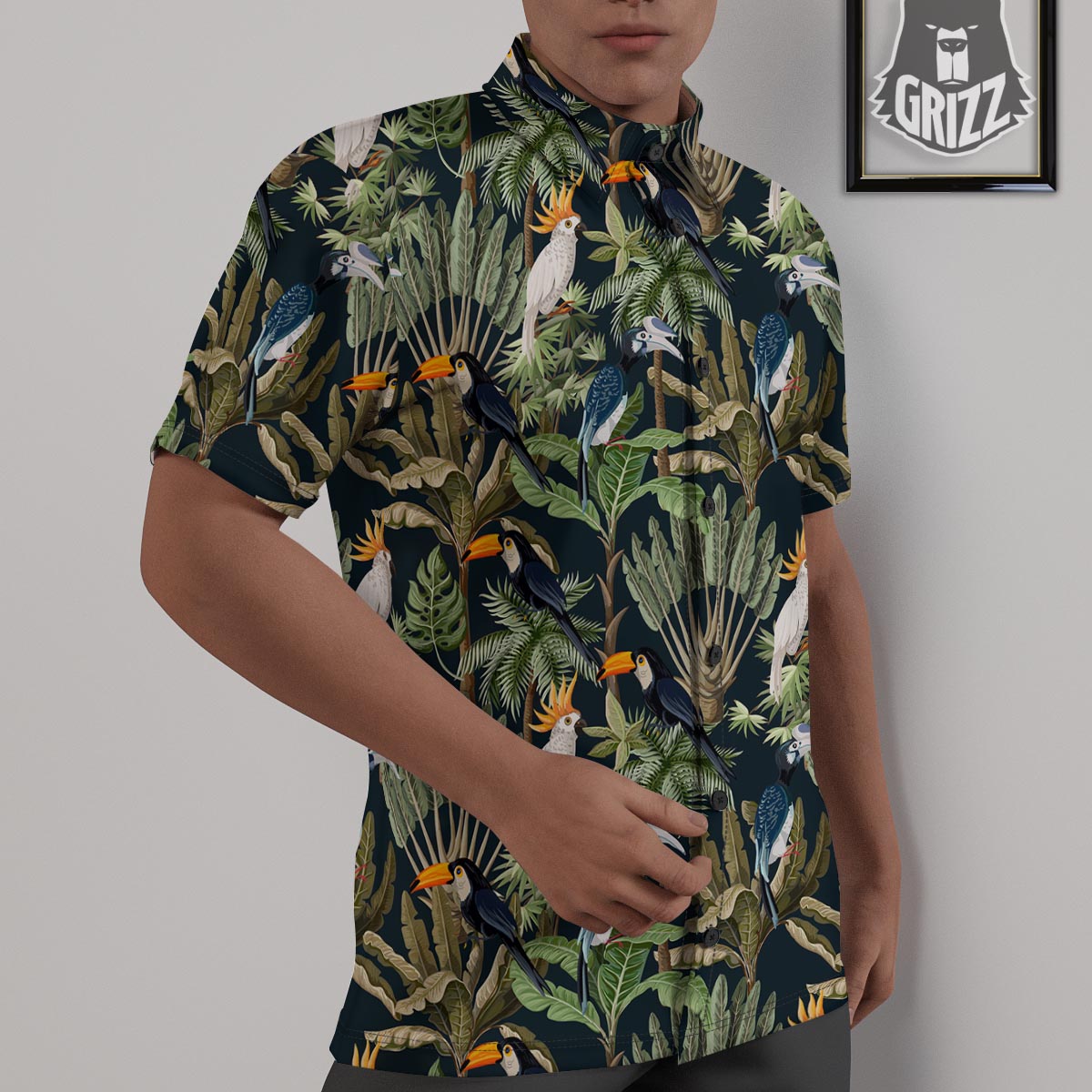 Tropical Toucan Parrot Print Pattern Untucked Shirts-grizzshop