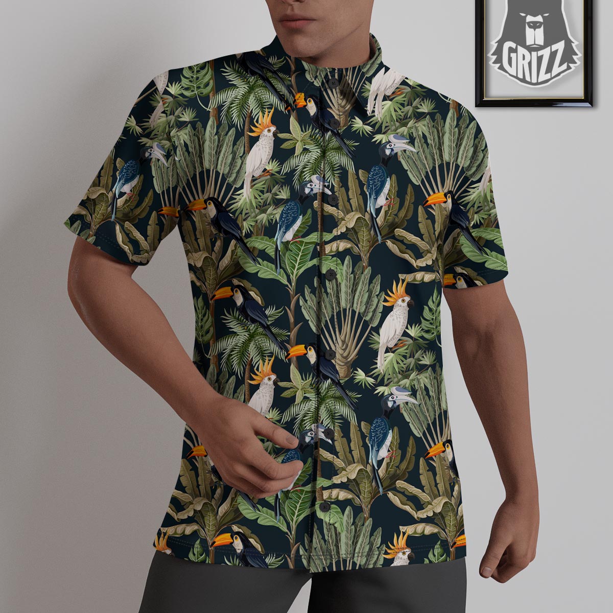 Tropical Toucan Parrot Print Pattern Untucked Shirts-grizzshop