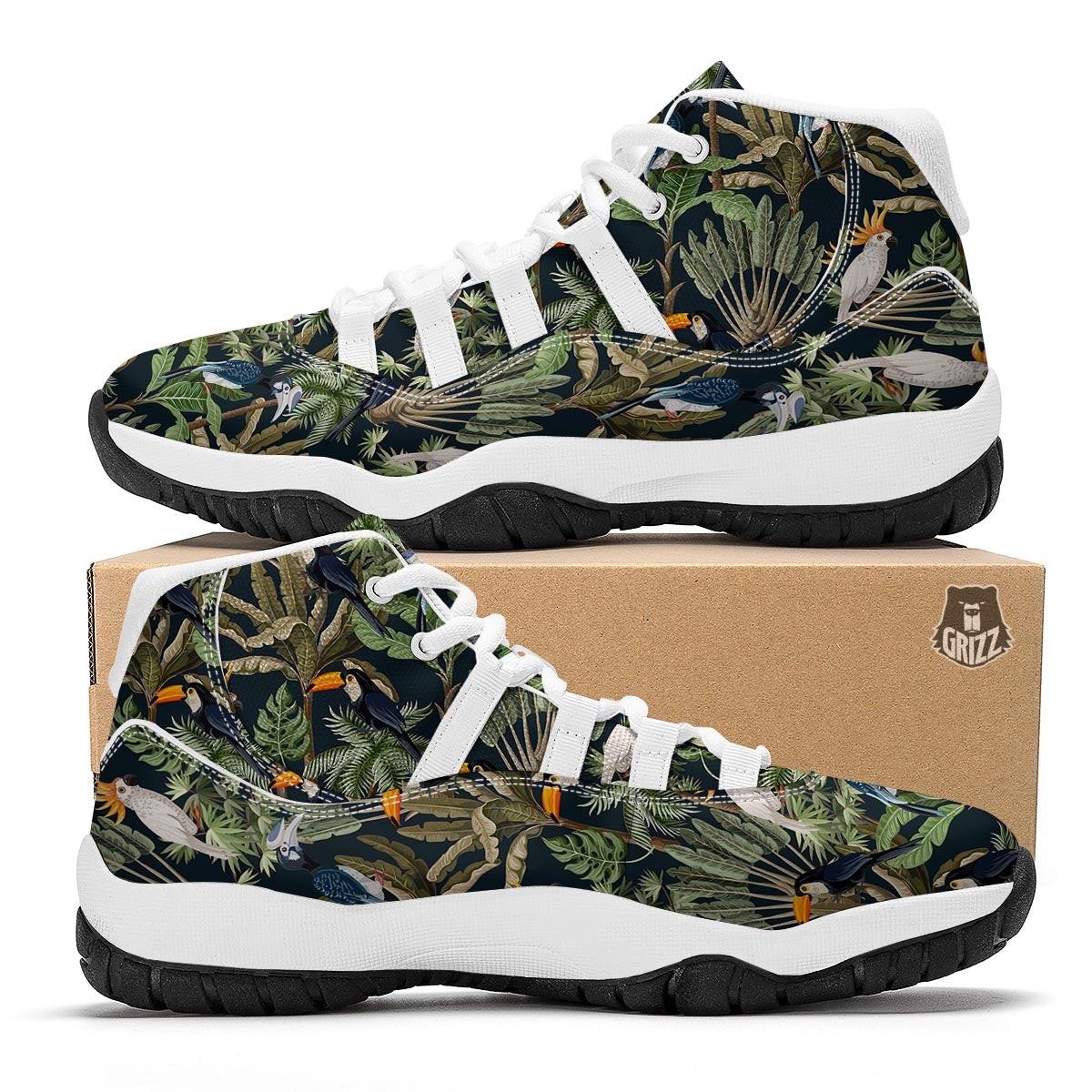 Tropical Toucan Parrot Print Pattern White Bball Shoes-grizzshop