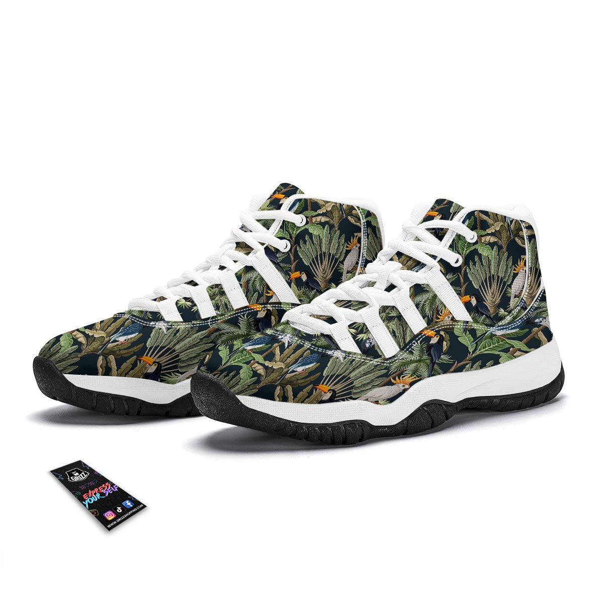 Tropical Toucan Parrot Print Pattern White Bball Shoes-grizzshop