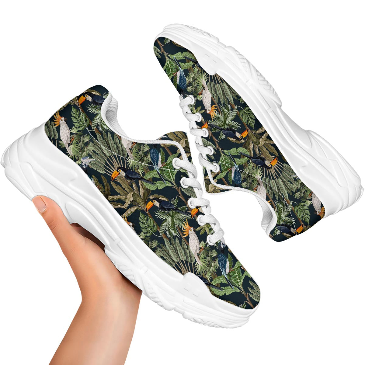 Tropical Toucan Parrot Print Pattern White Chunky Shoes-grizzshop