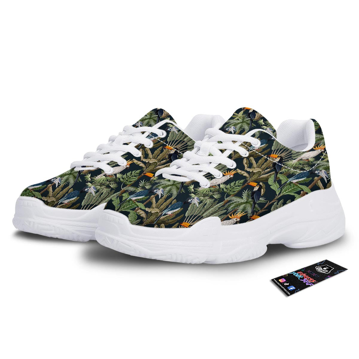 Tropical Toucan Parrot Print Pattern White Chunky Shoes-grizzshop