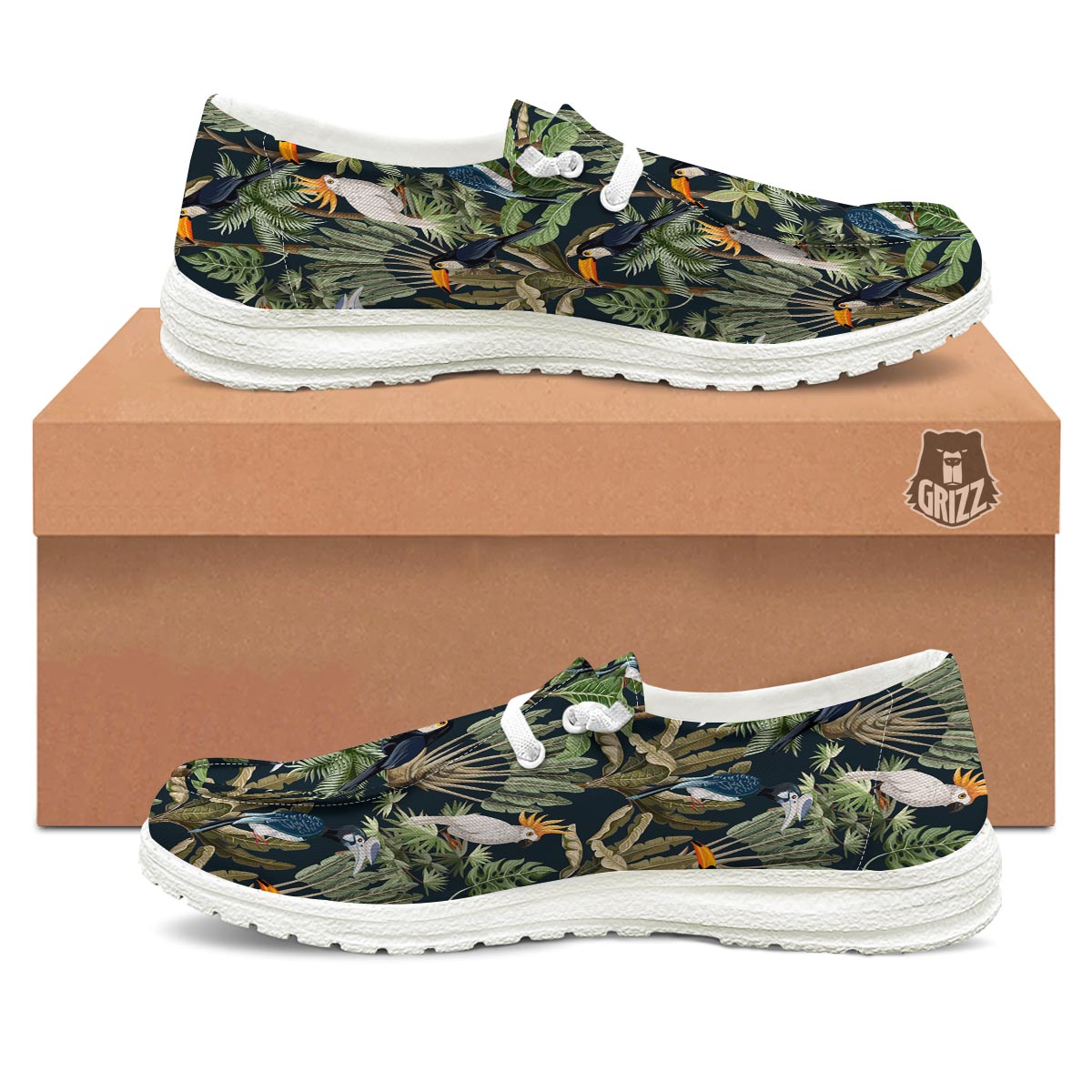 Tropical Toucan Parrot Print Pattern White Loafers-grizzshop