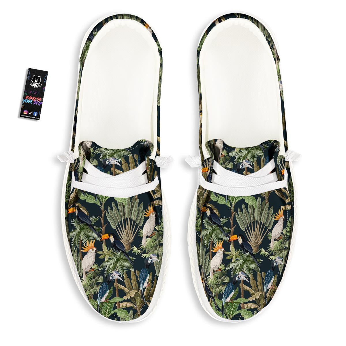Tropical Toucan Parrot Print Pattern White Loafers-grizzshop