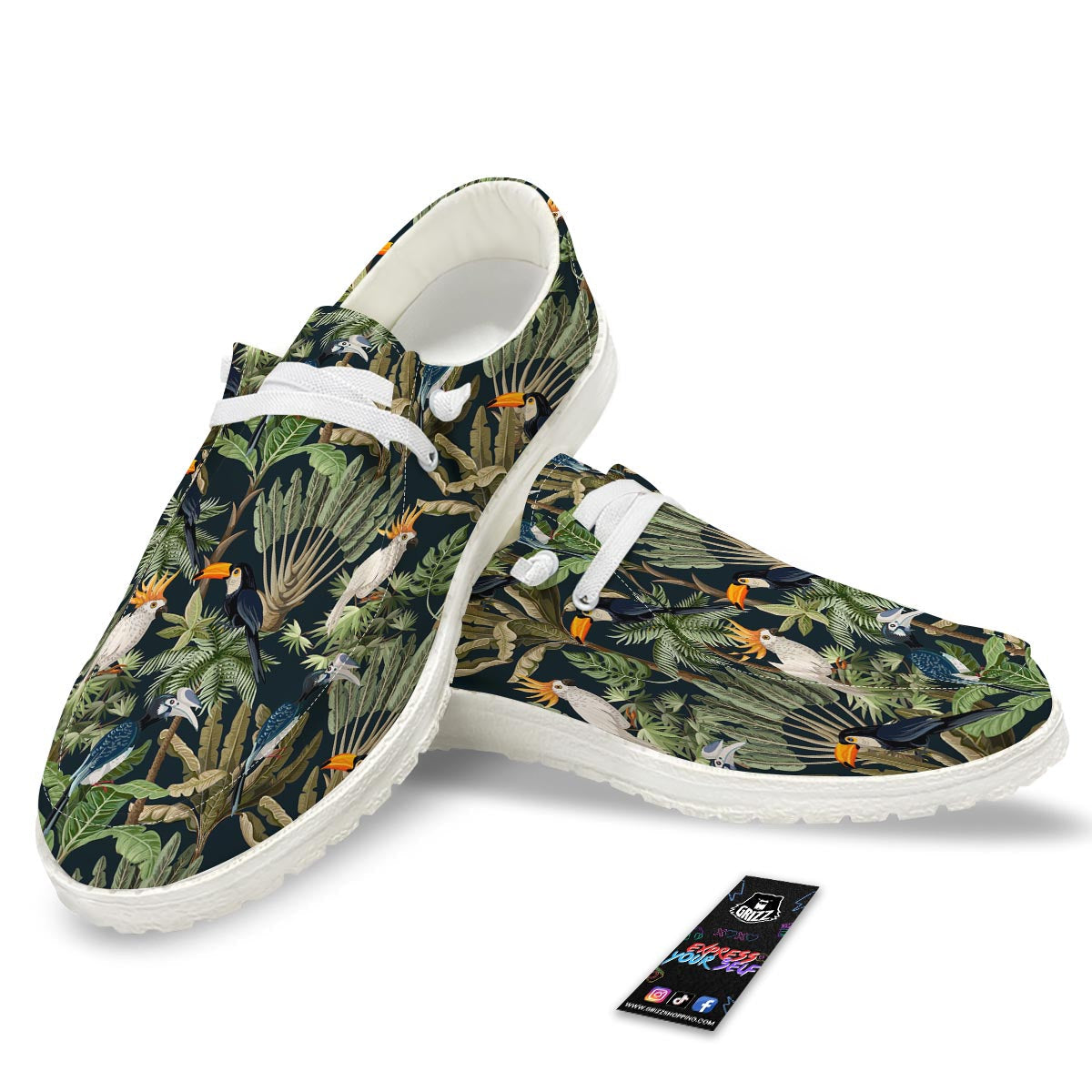 Tropical Toucan Parrot Print Pattern White Loafers-grizzshop