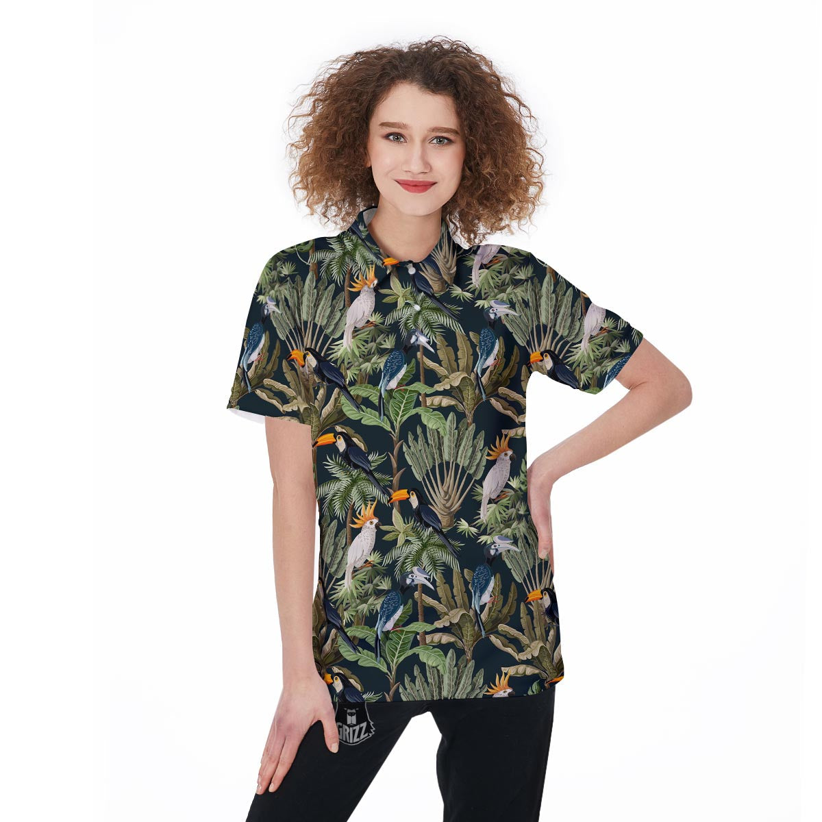 Tropical Toucan Parrot Print Pattern Women's Golf Shirts-grizzshop