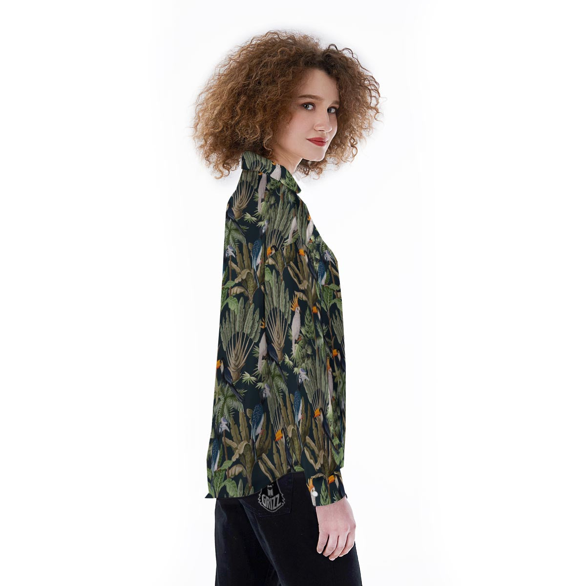 Tropical Toucan Parrot Print Pattern Women's Long Sleeve Shirts-grizzshop